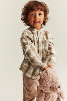 Kids´ beige checked mandarin shirt