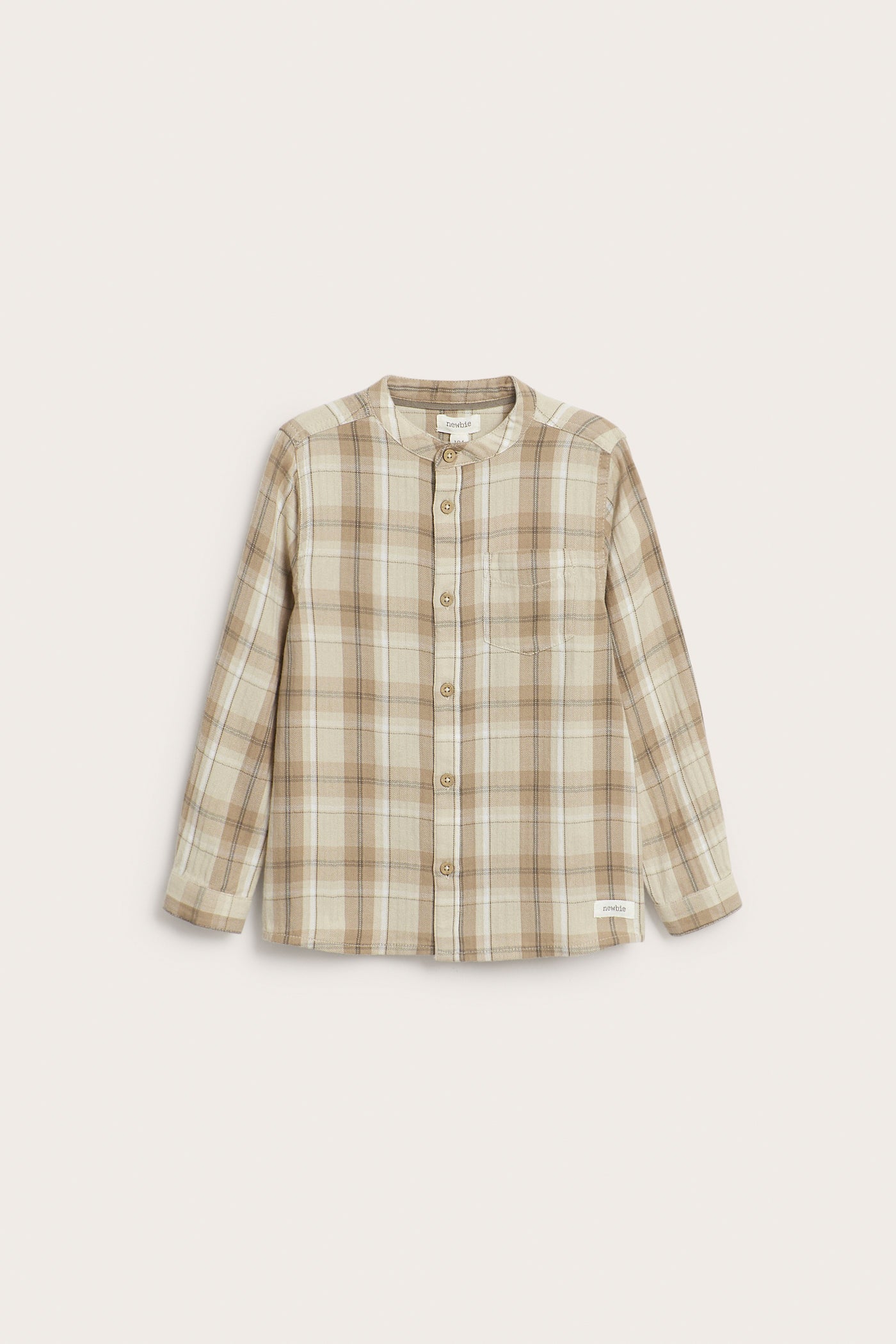 Kids´ beige checked mandarin shirt