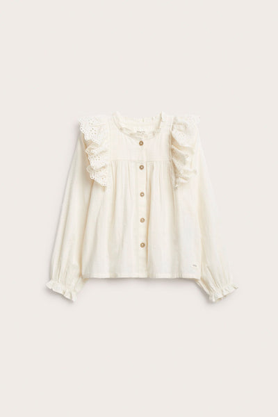 Kids' white blouse with embroidered frills