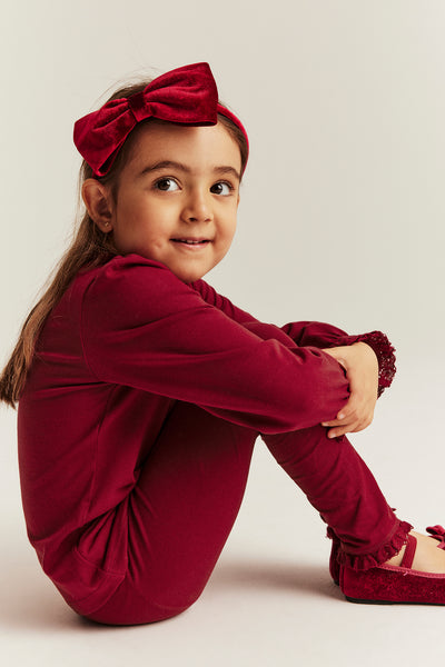 Kids' red lace-trim leggings