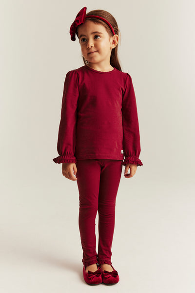 Kids' red lace-trim leggings