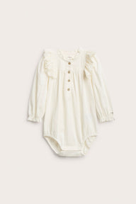 Baby white bodysuit with embroidered frills