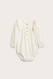 Baby white bodysuit with embroidered frills