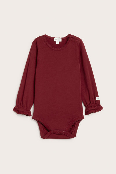 Baby red lace-cuff bodysuit