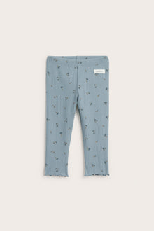 Baby blue ribbed floral leggings