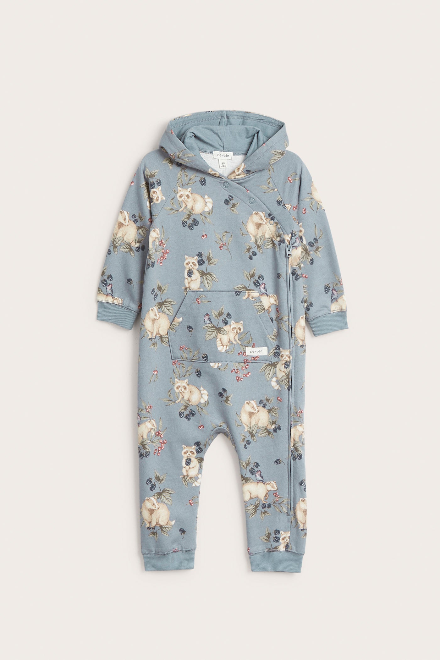 Baby blue raccoon onesie