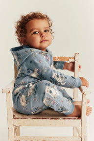 Baby blue raccoon onesie