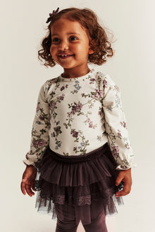Baby beige floral bodysuit with puff sleeves