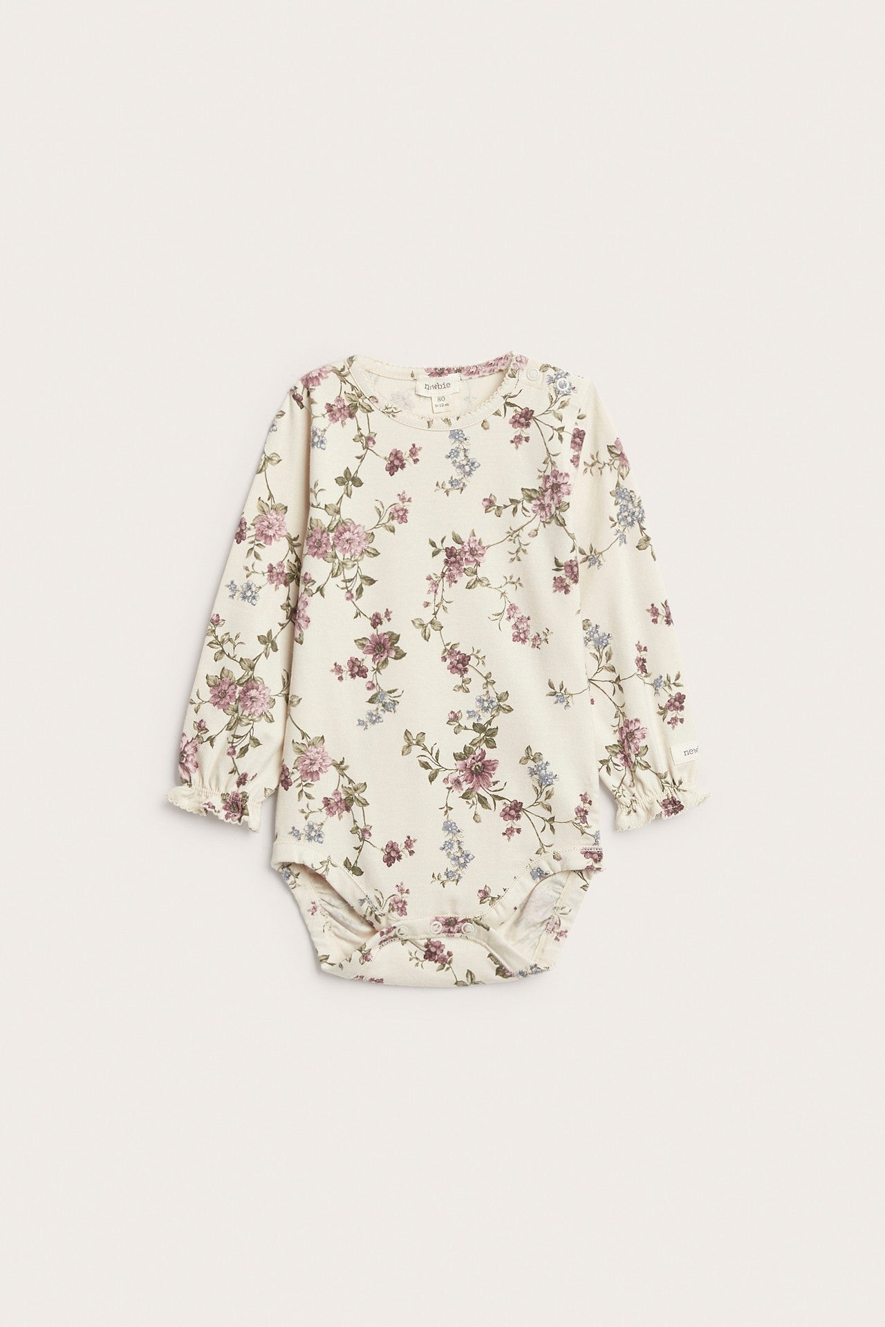 Baby beige floral bodysuit with puff sleeves