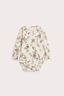Baby beige floral bodysuit with puff sleeves