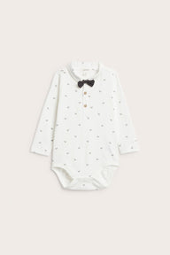 Baby white occasion bodysuit with bow tie