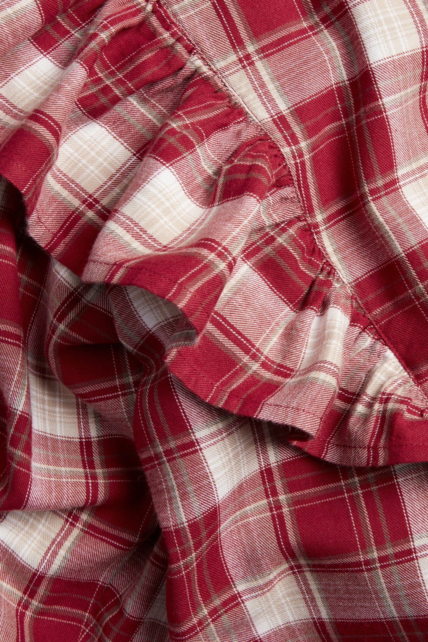 Women's red checked frill blouse