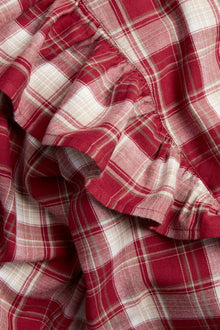 Women's red checked frill blouse
