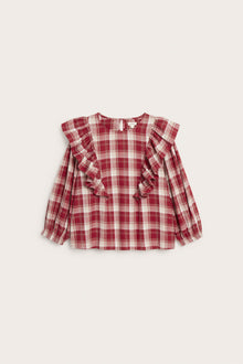 Women's red checked frill blouse