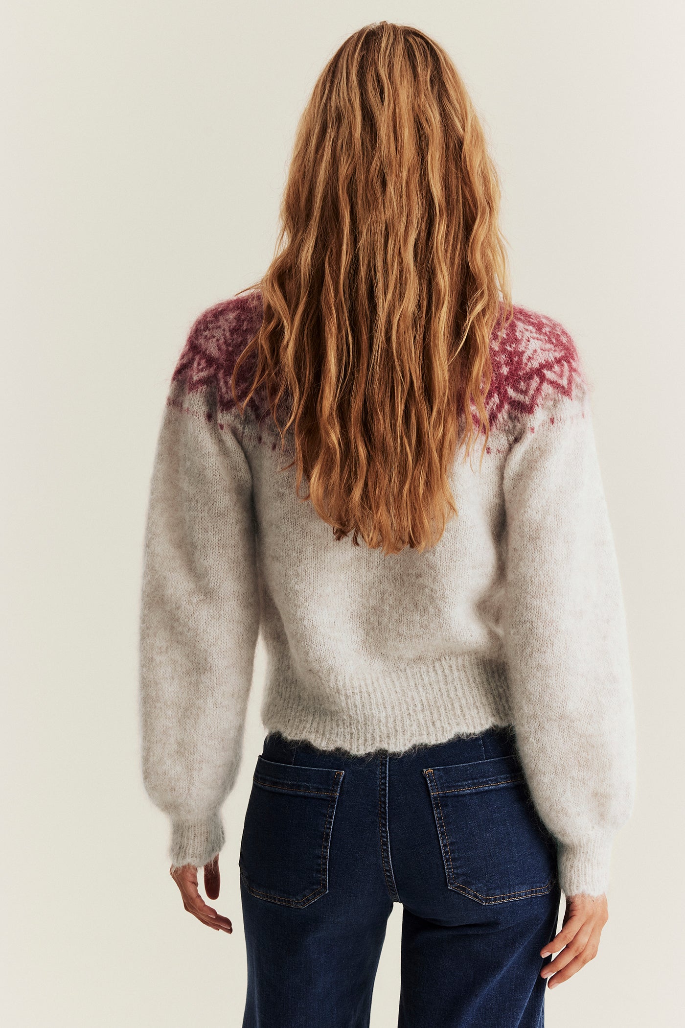 Women's beige wool-blend knit cardigan