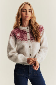 Women's beige wool-blend knit cardigan