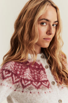 Women's beige wool-blend knit cardigan