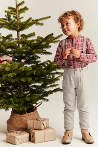 Kids' beige trousers with suspenders