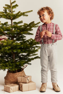 Kids' beige trousers with suspenders