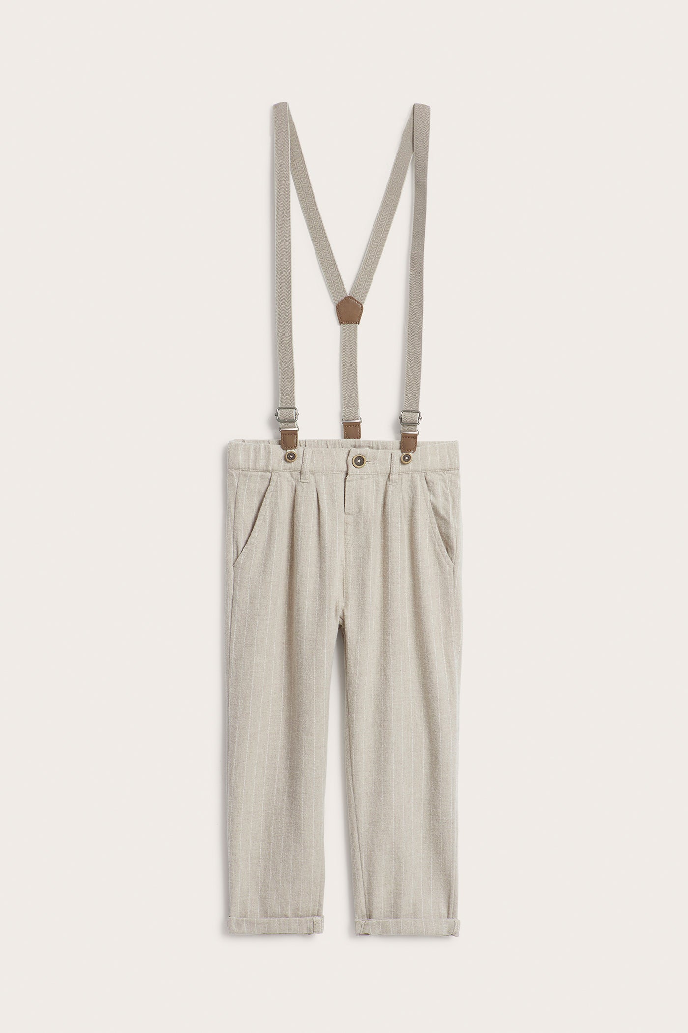 Kids' beige trousers with suspenders