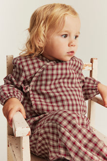 Baby red checked wrap-over bodysuit