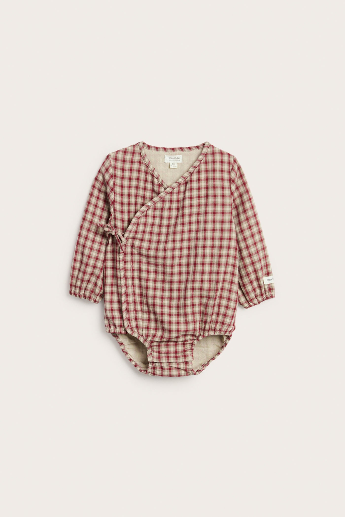 Baby red checked wrap-over bodysuit