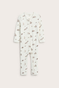 Baby white animal patterned sleepsuit