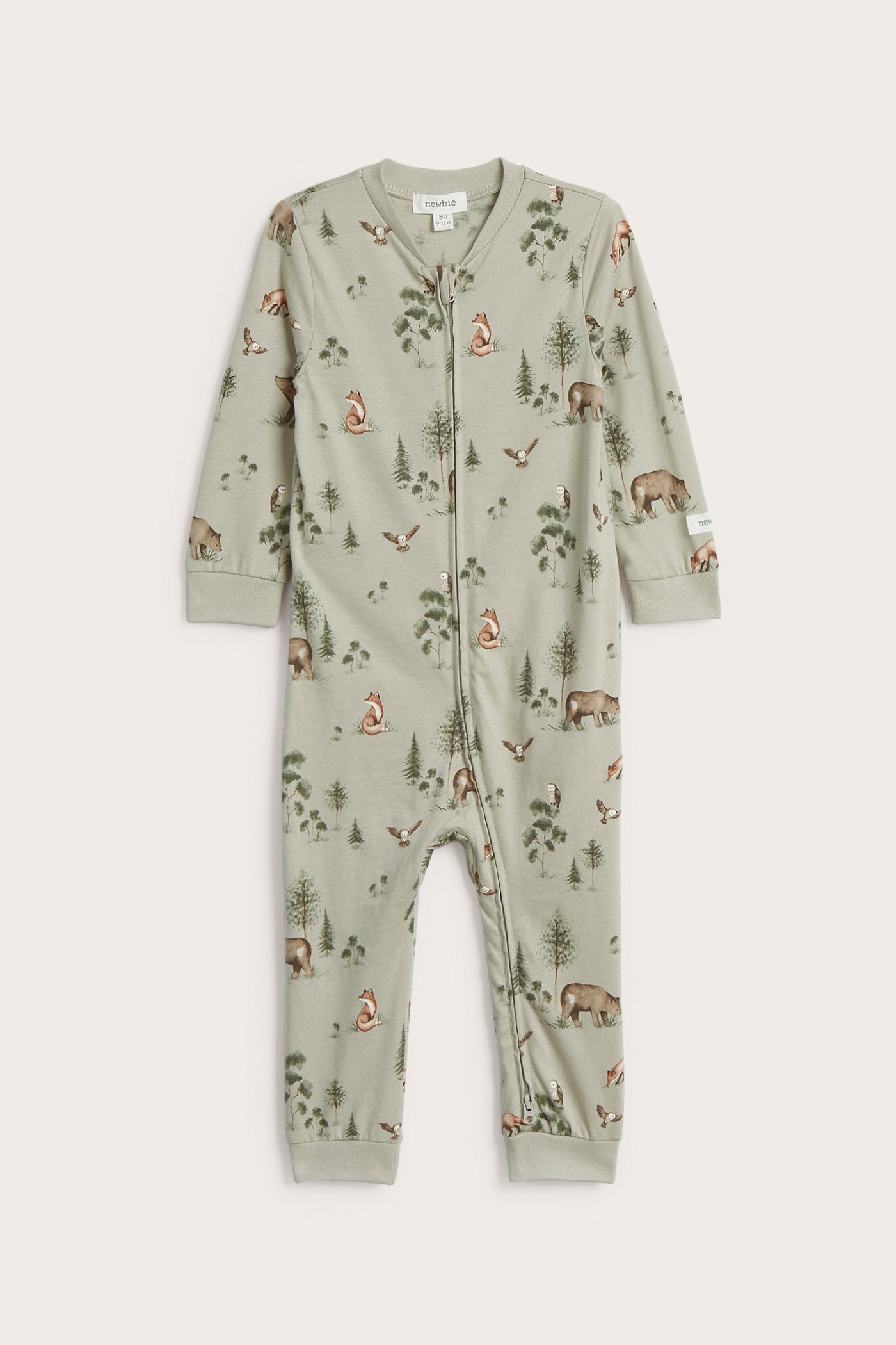 Baby green forest patterned sleepsuit
