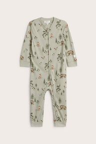 Baby green forest patterned sleepsuit