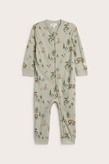 Baby green forest patterned sleepsuit