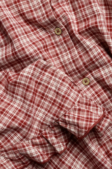 Women's red checked woven blouse