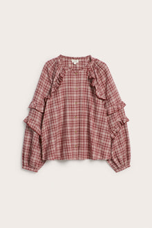 Women's red checked woven blouse