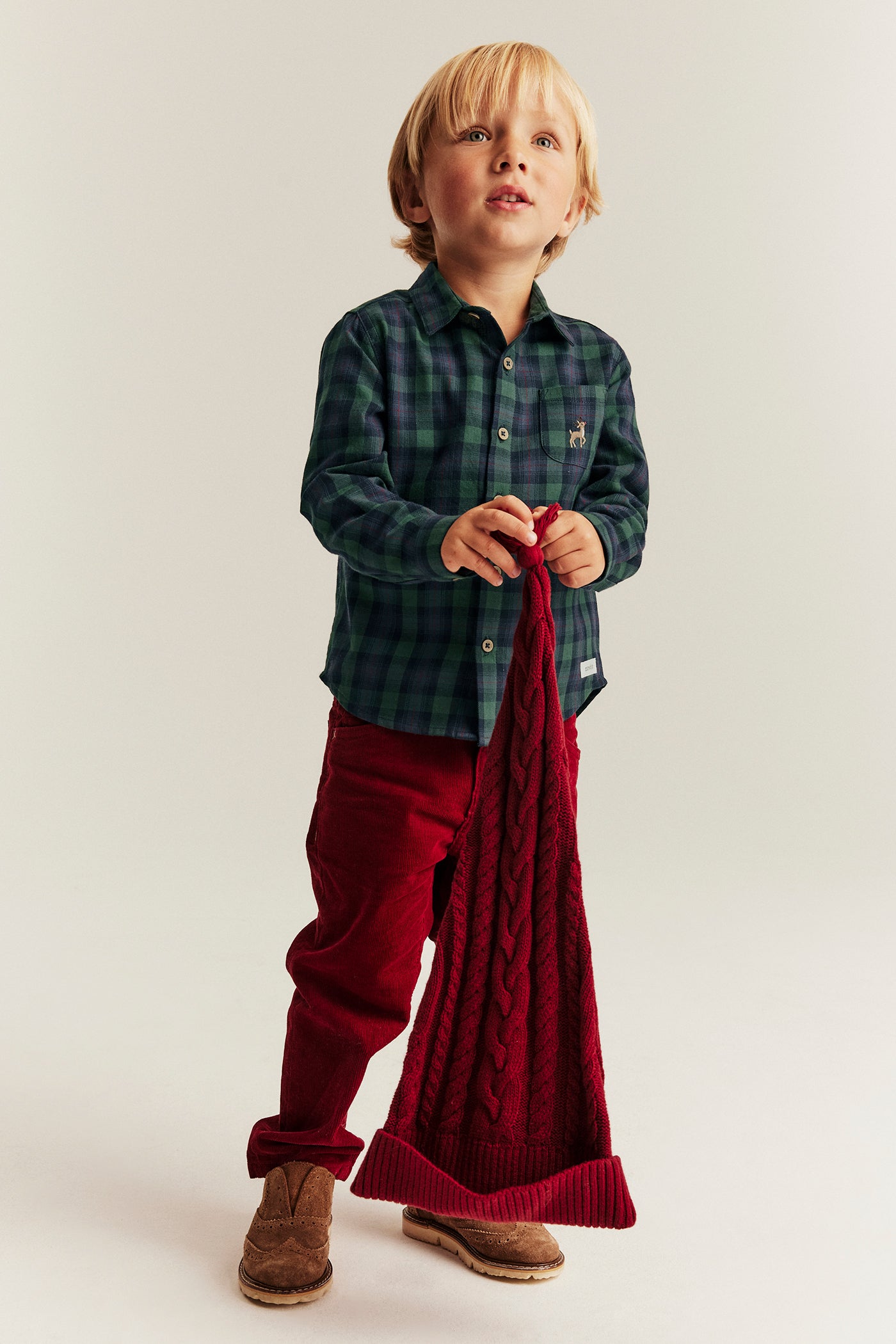 Kids’ blue checked Christmas shirt