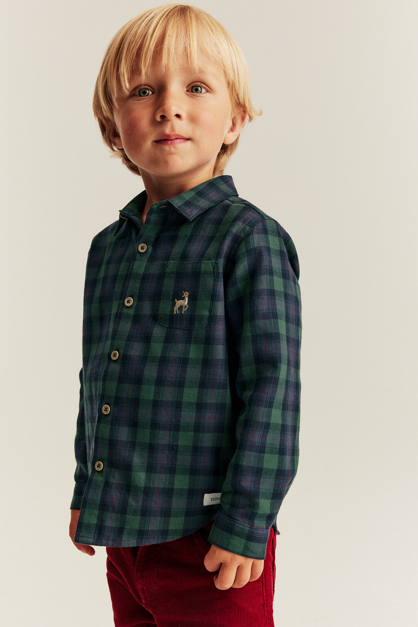 Kids’ blue checked Christmas shirt