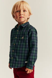 Kids’ blue checked Christmas shirt