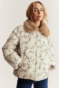 Women's beige floral padded jacket