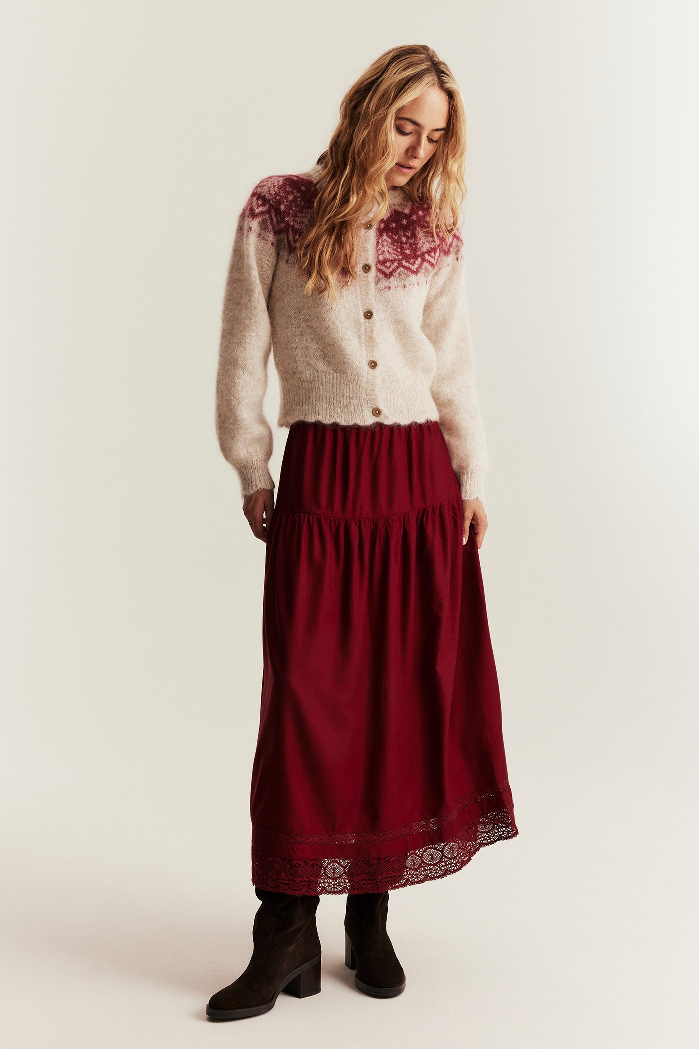 Women's  red skirt with lace details