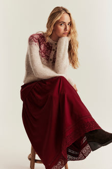 Women's  red skirt with lace details