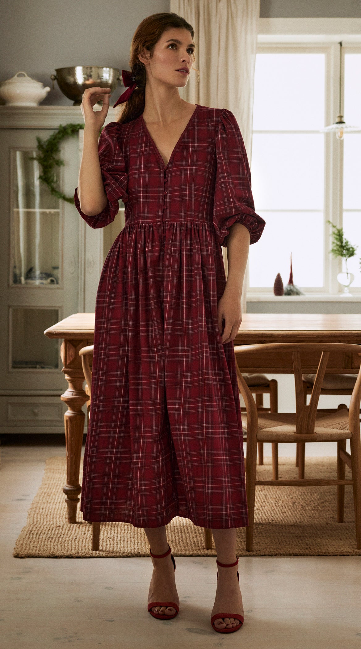Women's red checked Christmas dress