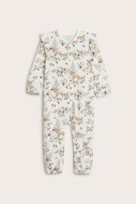 Baby white forest-patterned sleepsuit