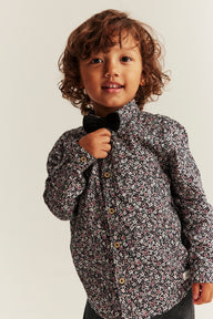 Kids black ditsy floral shirt with bow tie
