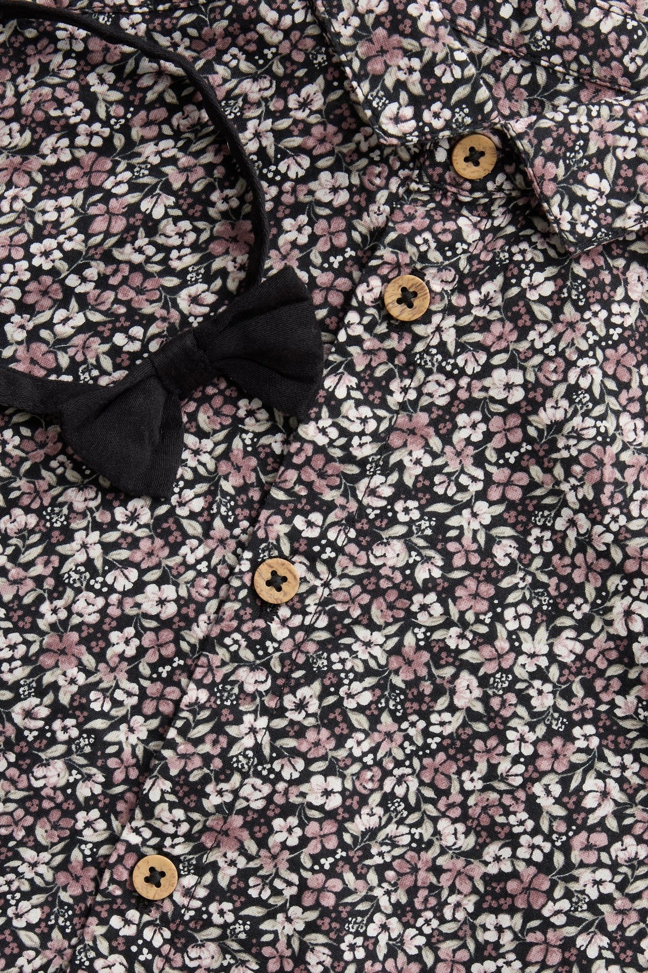 Kids black ditsy floral shirt with bow tie