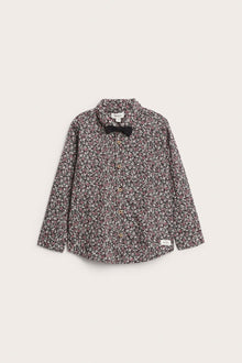 Kids black ditsy floral shirt with bow tie