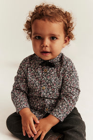 Baby black ditsy floral shirt with bow tie