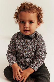 Baby black ditsy floral shirt with bow tie