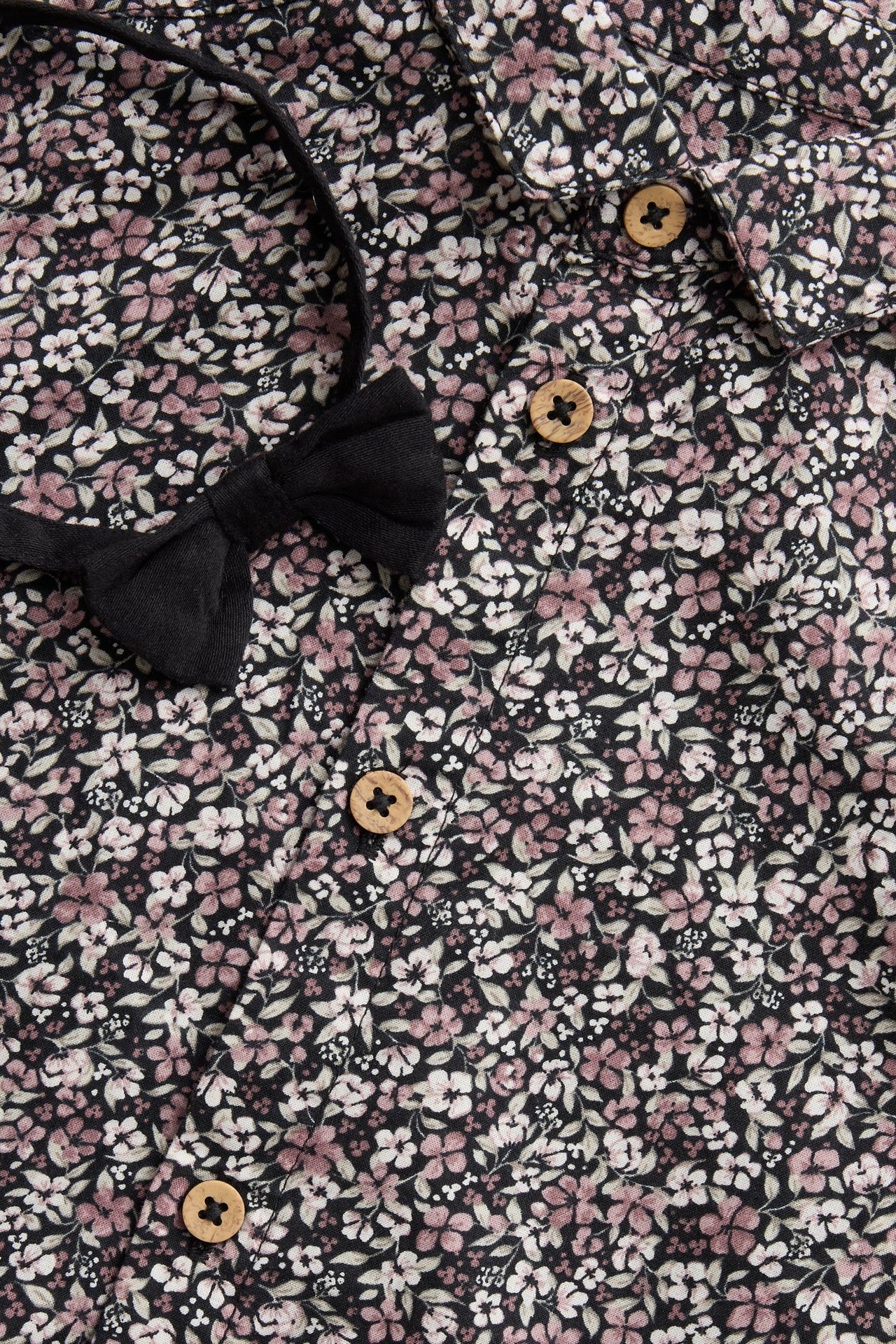 Baby black ditsy floral shirt with bow tie