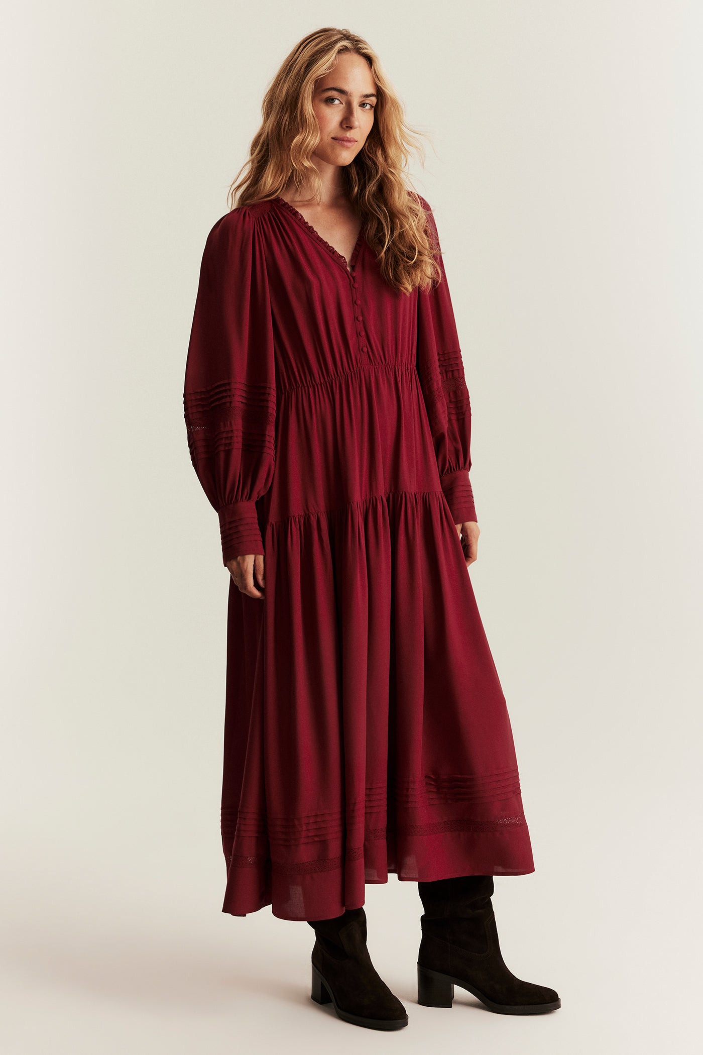 Women's red dress with lace details