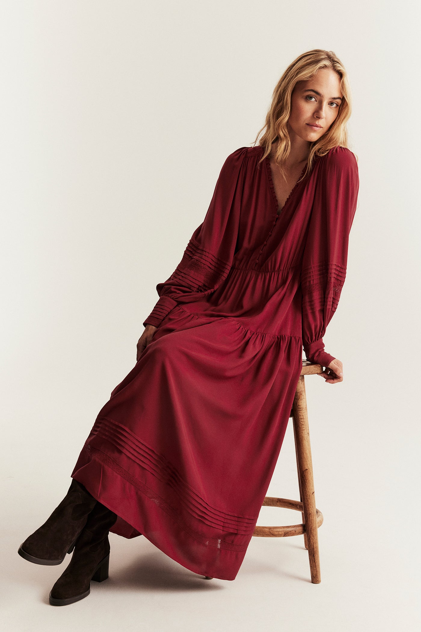 Women's red dress with lace details