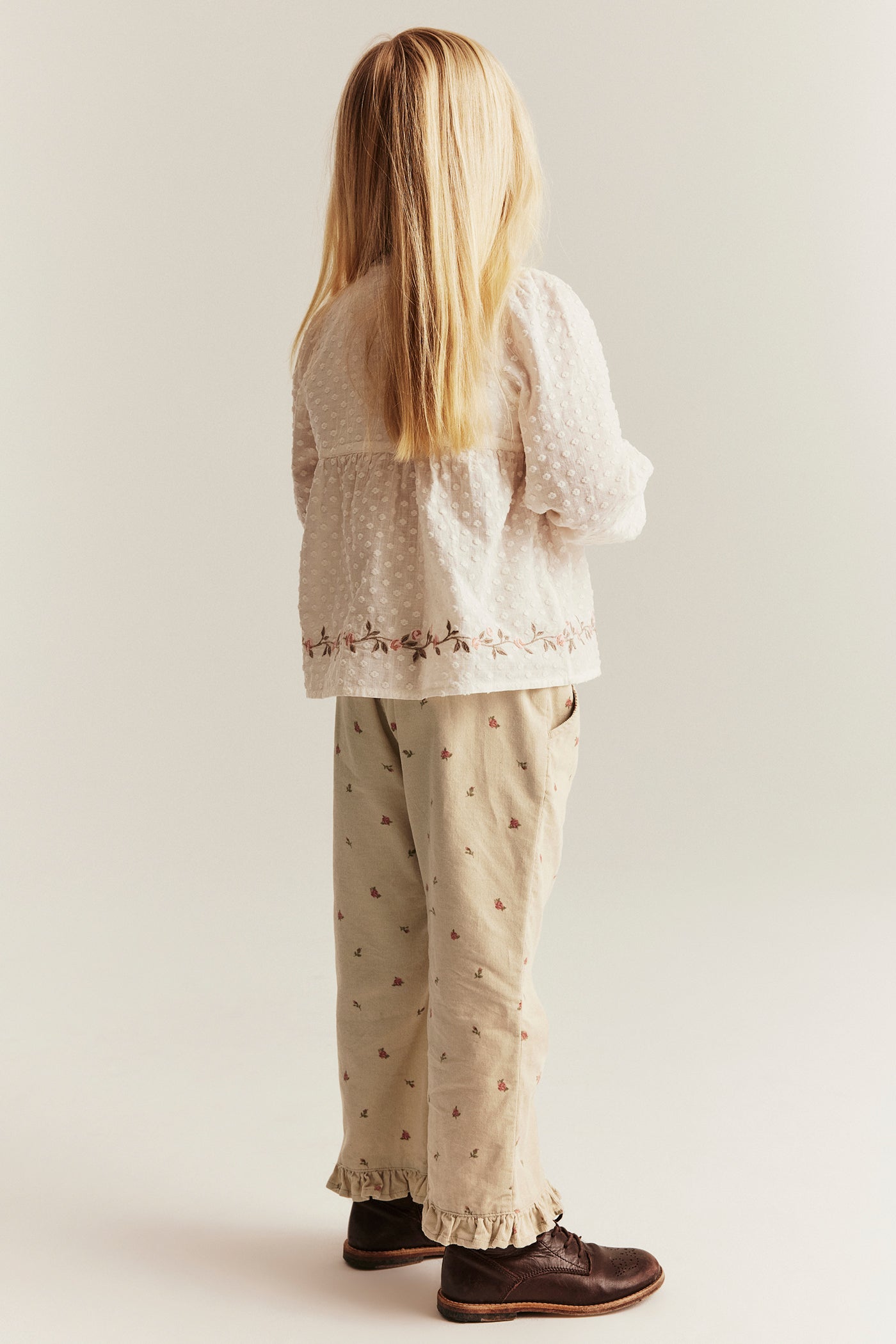 Kids beige floral corduroy trousers