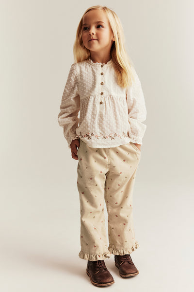 Kids beige floral corduroy trousers